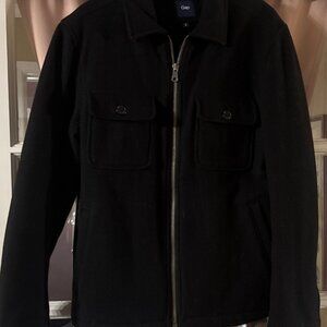 Gap Wool Blend Peacoat Jacket Womens M Black Zip Quilted Lining Classic Coat